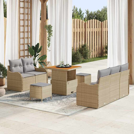 Set Divano Giardino 8 Pezzi con Cuscini Beige Rattan Polipropilene Acacia 3364157