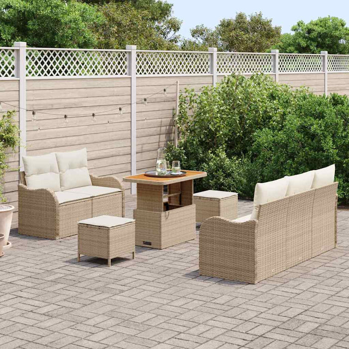 Set di Divani da Giardino  8 Pezzi con Cuscini Beige in Rattan e Acacia 3364161