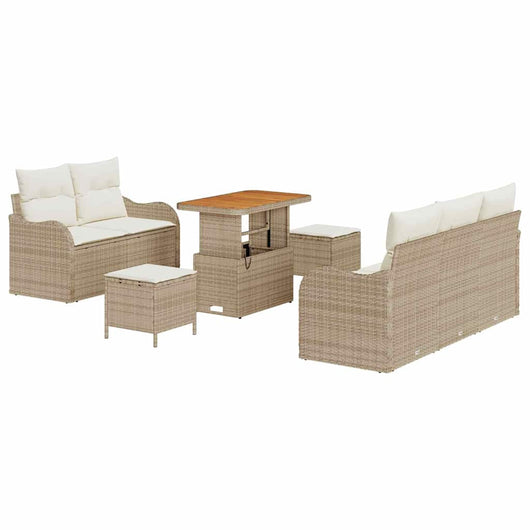 Set di Divani da Giardino  8 Pezzi con Cuscini Beige in Rattan e Acacia 3364161
