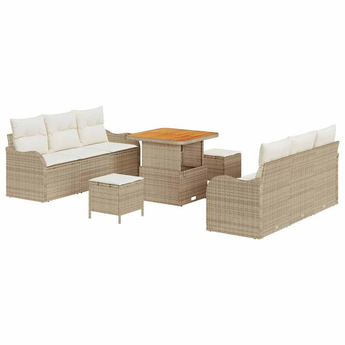 Set Divano da Giardino 9 Pezzi con Cuscini Beige Rattan Polietilene Acacia 3364166