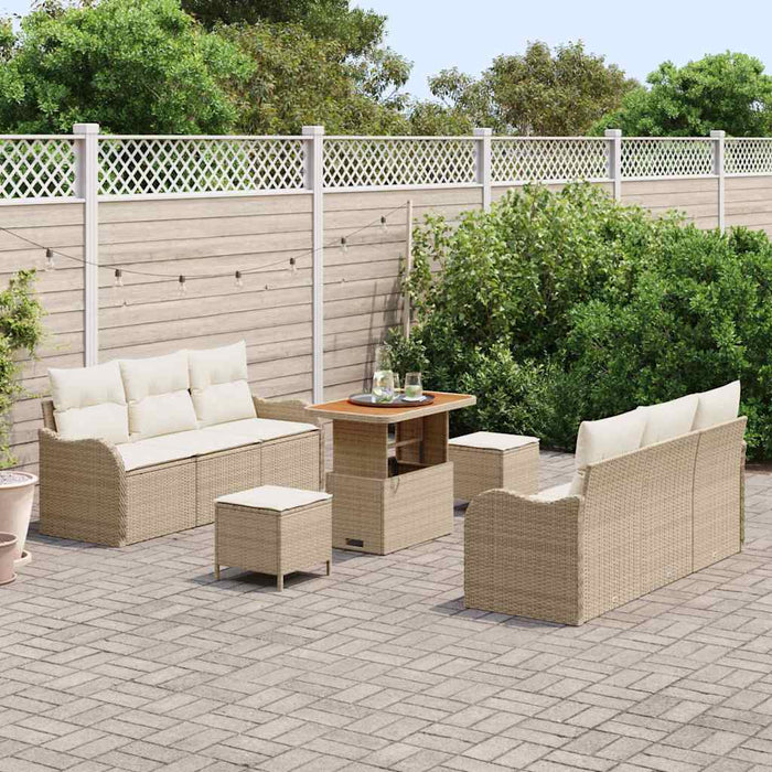 Set Divano da Giardino 9 Pezzi con Cuscini Beige in Polyrattan Acacia 3364171