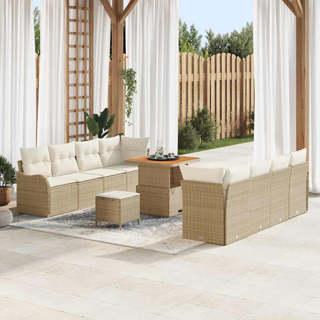 Set di divani da giardino 11 pezzi con cuscini beige polyrattan acacia 3364186