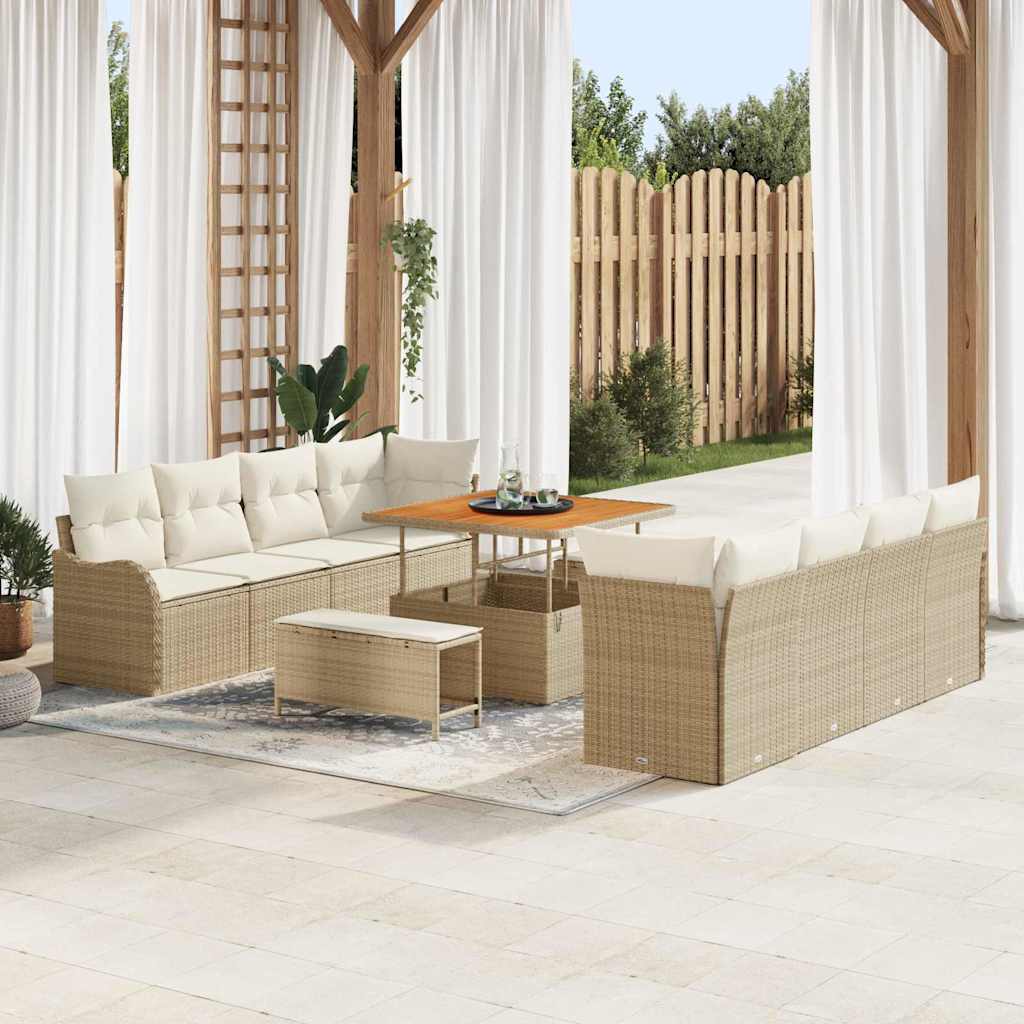 Set di divani da giardino  11 pezzi con cuscini beige polirrattan acacia 3364196