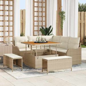 Set Divano da Giardino 8 Pezzi con Cuscini Beige Rattan Polimerico Acacia 3364206