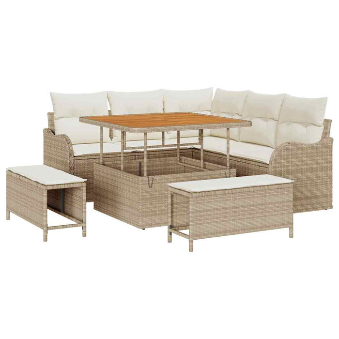 Set Divano da Giardino 8 Pezzi con Cuscini Beige Rattan Polimerico Acacia 3364206