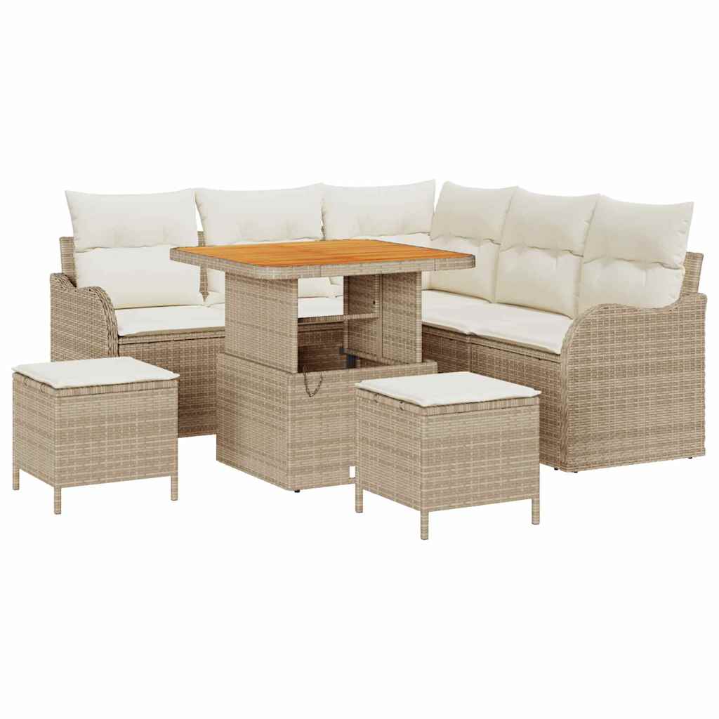 Set di Divano da Giardino  8 Pezzi con Cuscini Beige Polyrattan Acacia 3364211