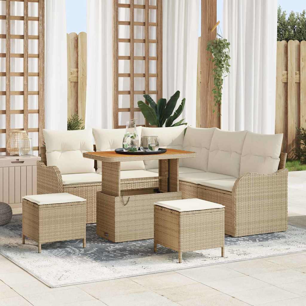 Set Divano da Giardino in 8 Pezzi con Cuscini Beige Polyrattan Acacia 3364216