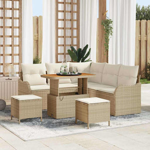 Set Divano da Giardino in 8 Pezzi con Cuscini Beige Polyrattan Acacia 3364216
