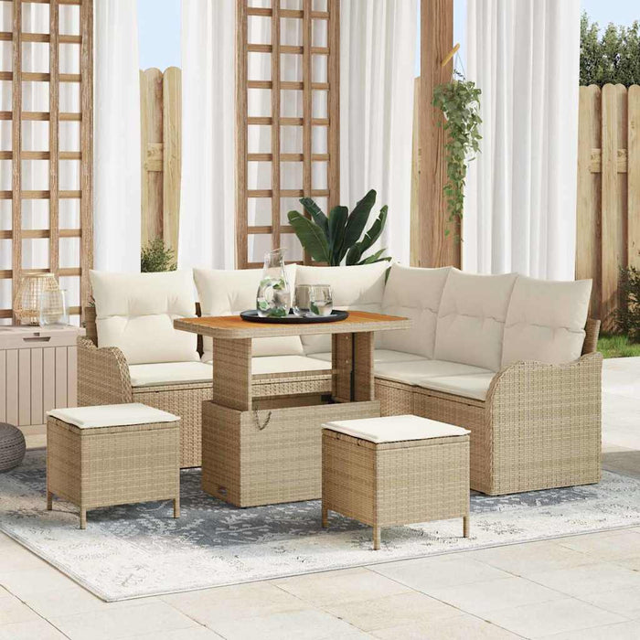 Set Divano da Giardino in 8 Pezzi con Cuscini Beige Polyrattan Acacia 3364216