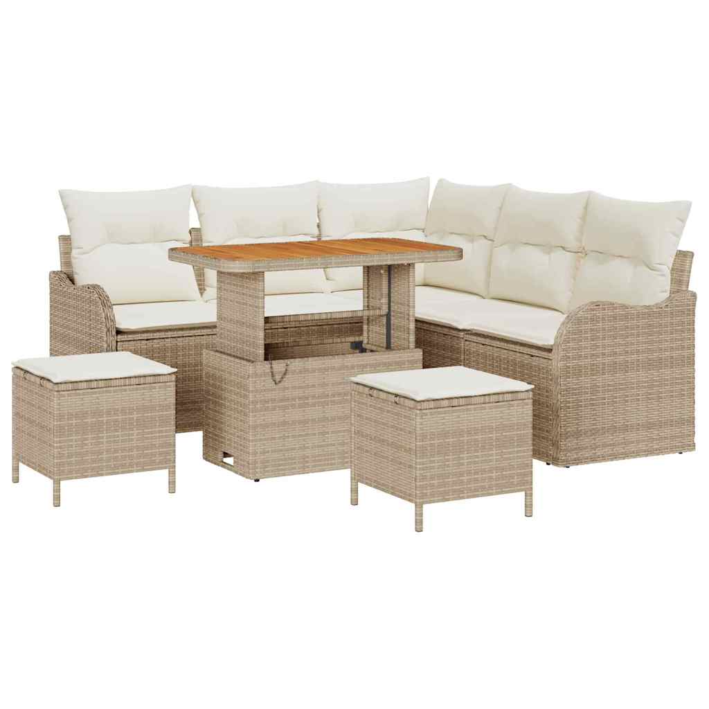 Set Divano da Giardino in 8 Pezzi con Cuscini Beige Polyrattan Acacia 3364216
