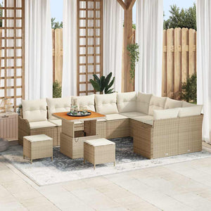 Set Divano da Giardino 12 Pezzi con Cuscini Beige Polyrattan Acacia 3364251