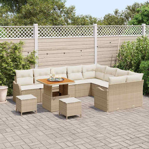 Set Divano da Giardino 12 Pezzi con Cuscini Beige Polyrattan Acacia 3364251