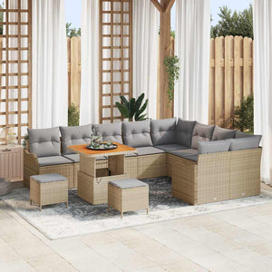 Set di Divani da Giardino con Cuscini 12 Pezzi Beige Polirattan Acacia 3364252