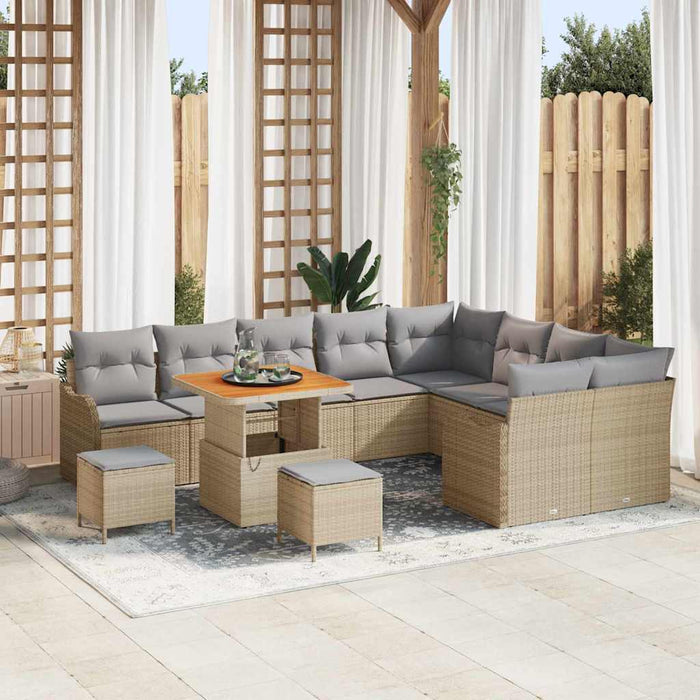Set di Divani da Giardino con Cuscini 12 Pezzi Beige Polirattan Acacia 3364252