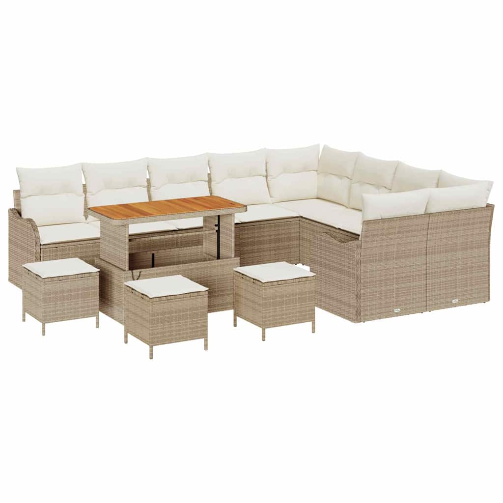 Set Divano da Giardino con Cuscini  da 13 Pezzi in Rattan Beige 3364261