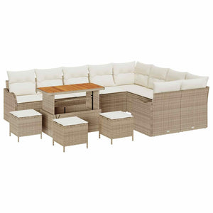 Set Divano da Giardino con Cuscini  da 13 Pezzi in Rattan Beige 3364261