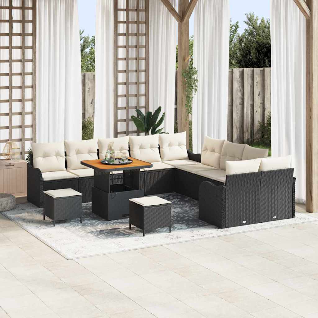 Set di Sofà da Giardino  13 Pezzi con Cuscini Nero Polyrattan Acacia 3364270