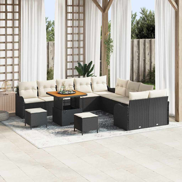Set di Sofà da Giardino  13 Pezzi con Cuscini Nero Polyrattan Acacia 3364270