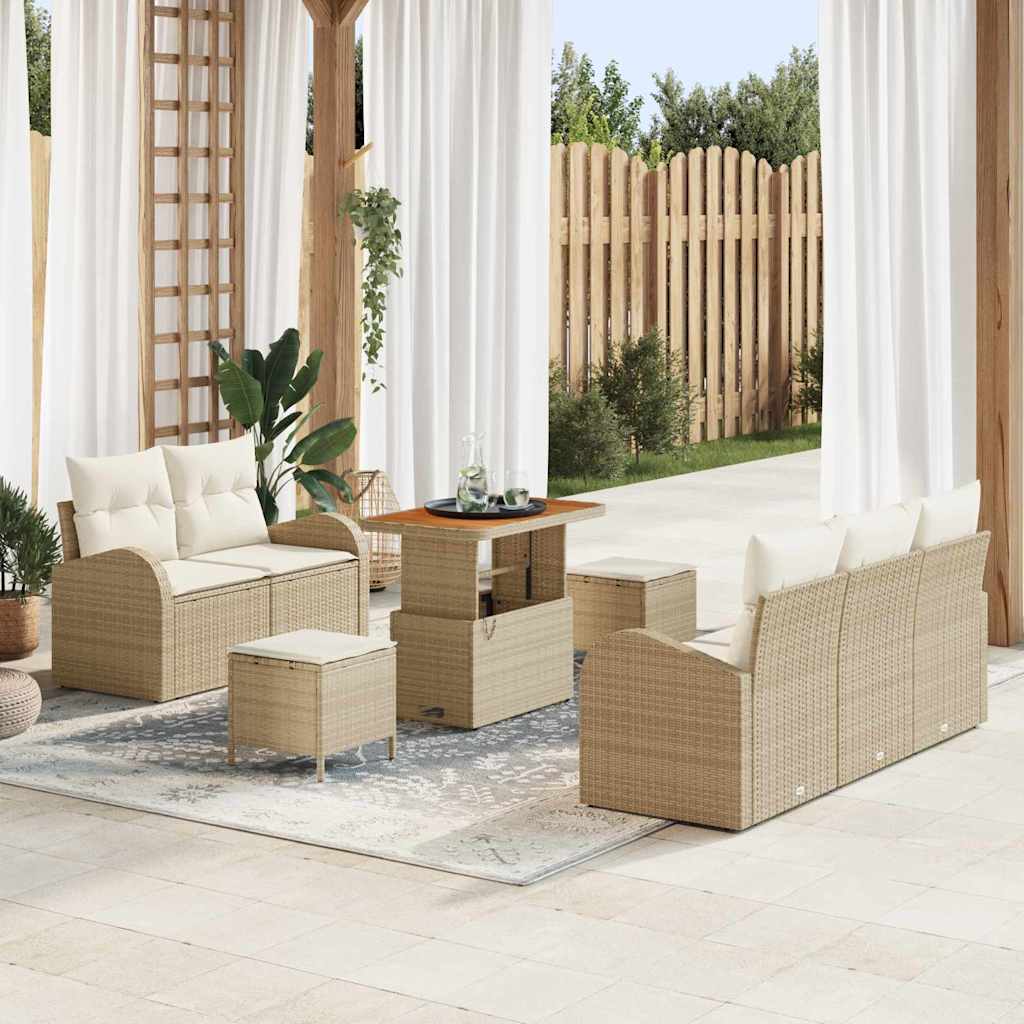 Set Divano da Giardino  8 Pezzi con Cuscini Beige Polyrattan Acacia 3364291