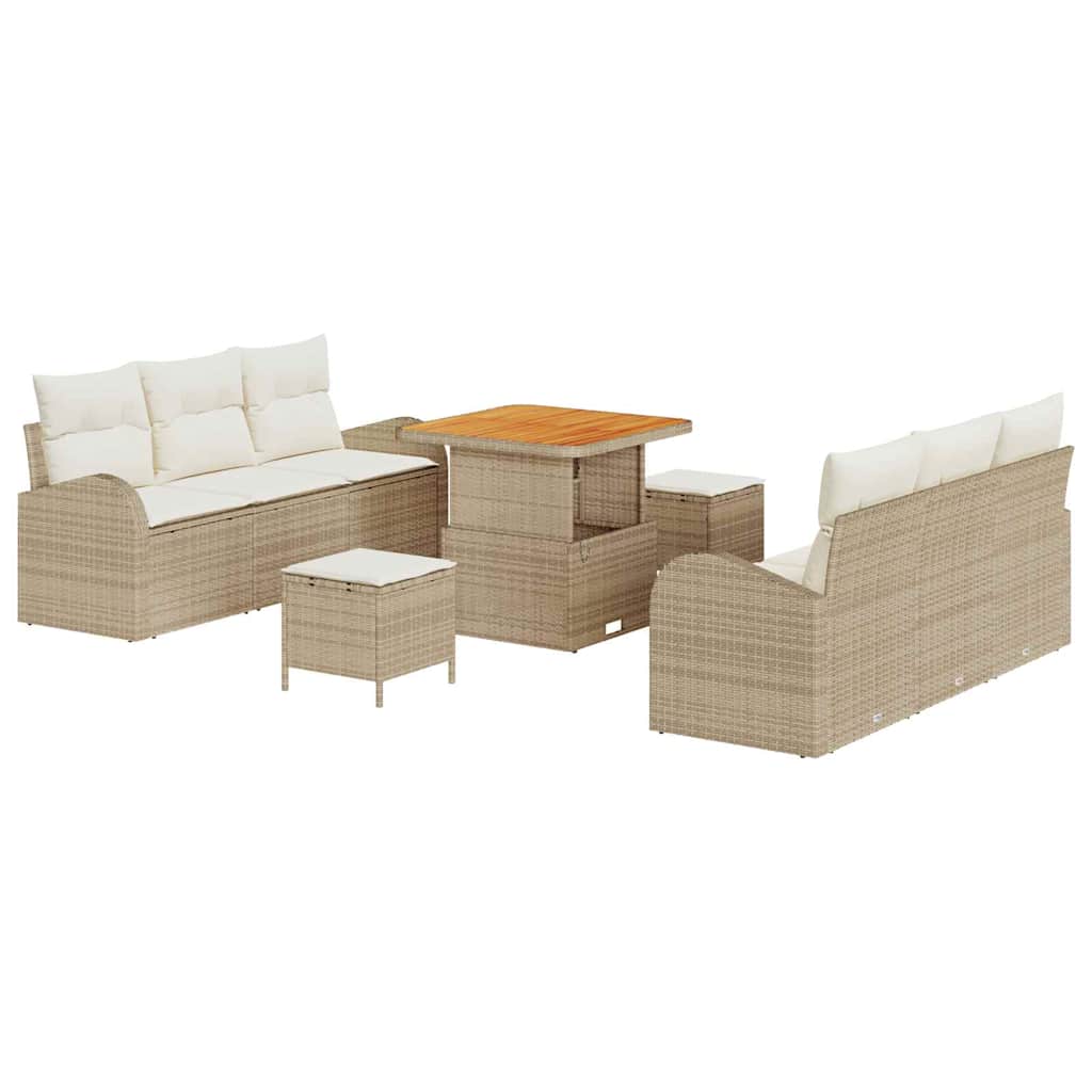 Set Divano da Giardino 9 Pezzi con Cuscini Beige Polyrattan Acacia 3364296