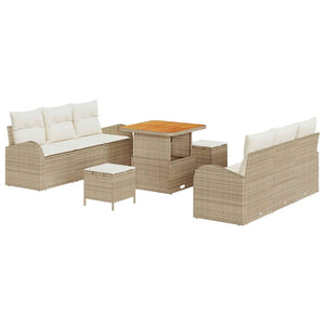 Set Divano da Giardino 9 Pezzi con Cuscini Beige Polyrattan Acacia 3364296