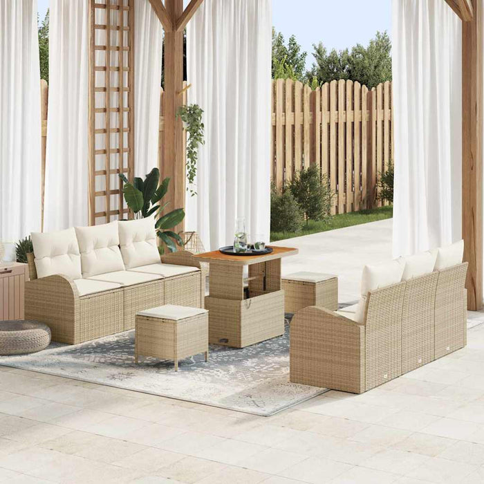 Set di Divani da Giardino  9 pezzi con cuscini beige in polyrattan acacia 3364301