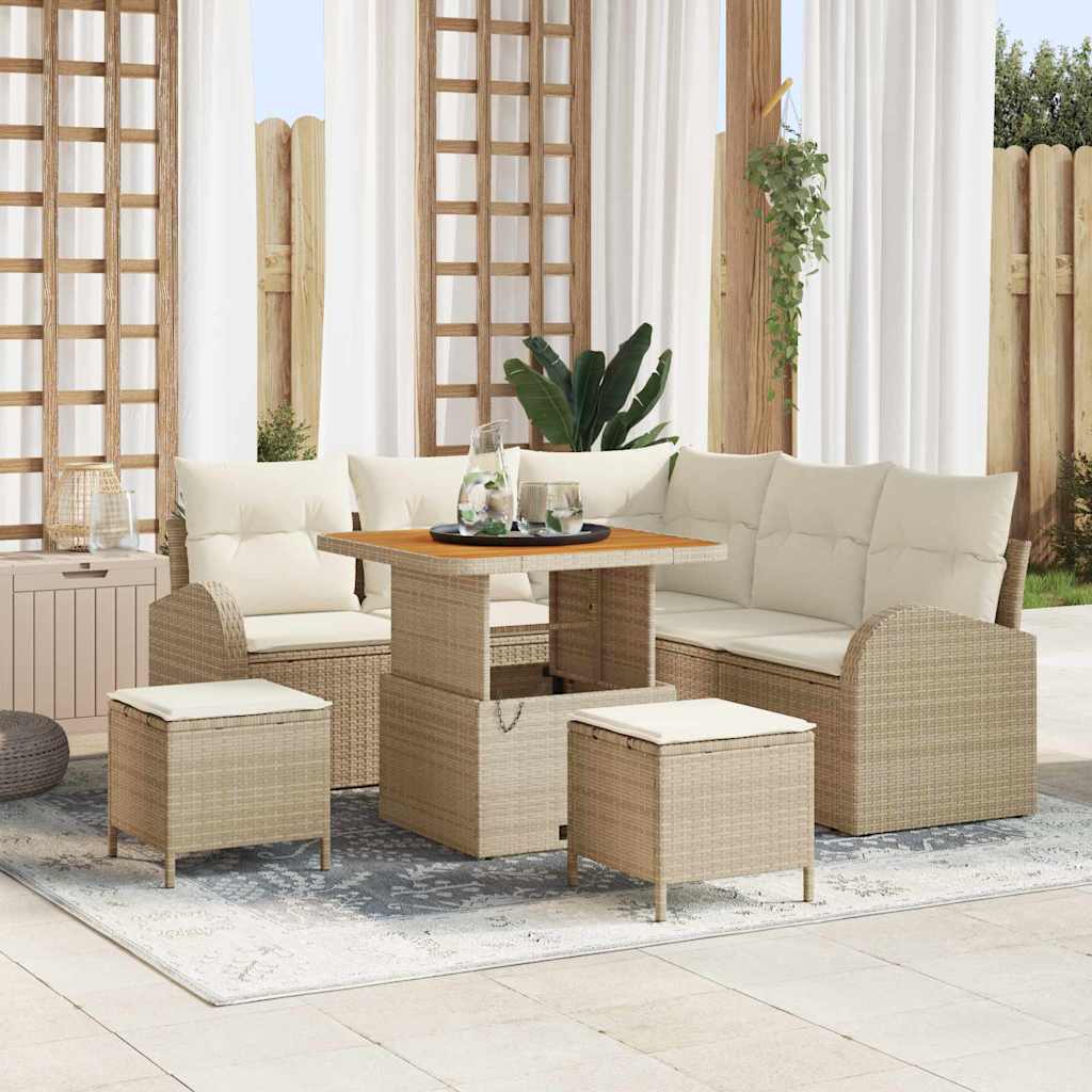 Set di Divani da Giardino da 8 Pezzi con Cuscini Beige in Rattan Sintetico e Acacia 3364341