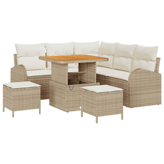 Set di Divani da Giardino da 8 Pezzi con Cuscini Beige in Rattan Sintetico e Acacia 3364341