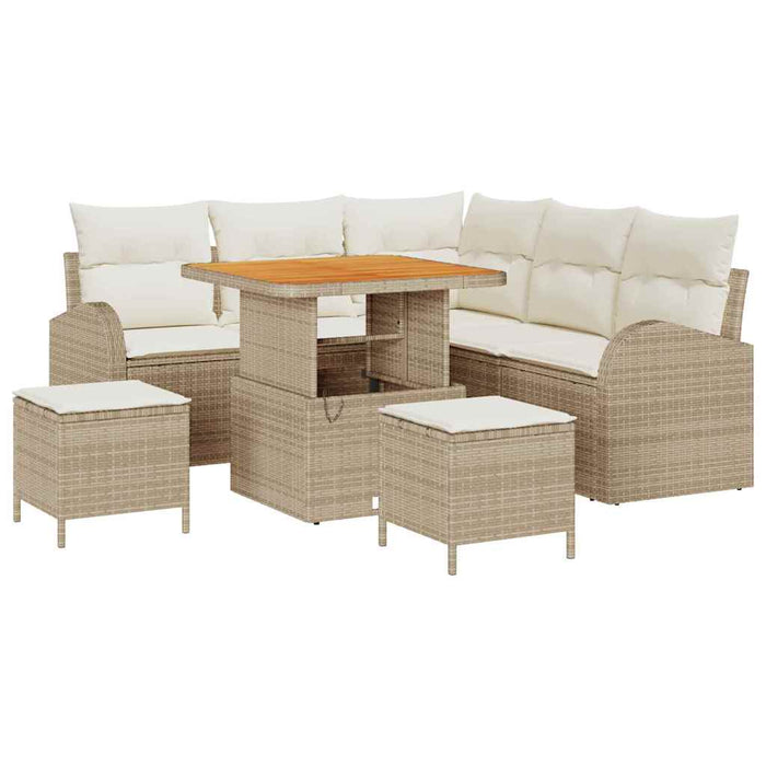 Set di Divani da Giardino da 8 Pezzi con Cuscini Beige in Rattan Sintetico e Acacia 3364341