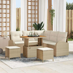 Set Divani da Giardino 8 Pezzi con Cuscini Beige in Polirattan e Acacia 3364346