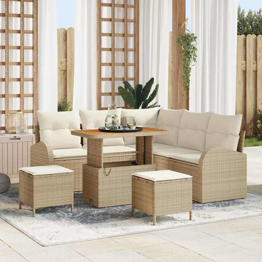 Set Divani da Giardino 8 Pezzi con Cuscini Beige in Polirattan e Acacia 3364346