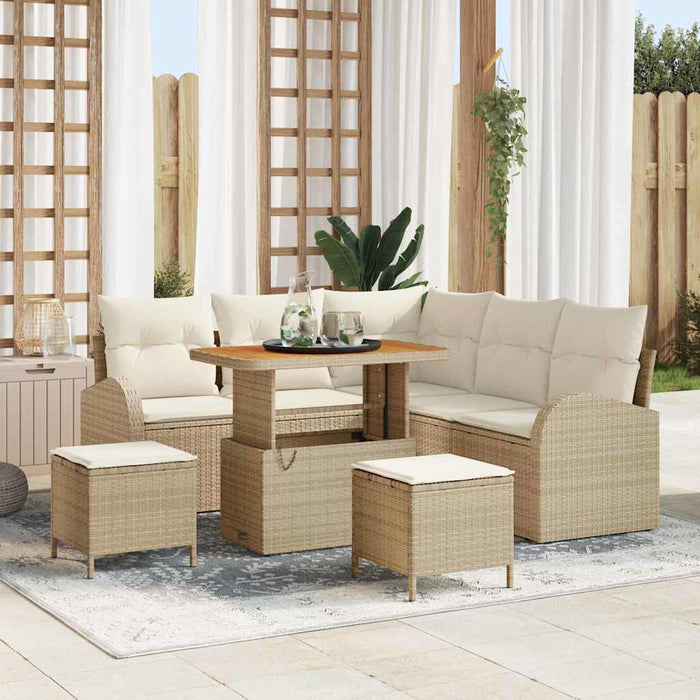 Set Divani da Giardino 8 Pezzi con Cuscini Beige in Polirattan e Acacia 3364346