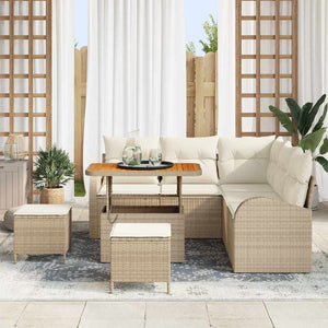 Set Divani da Giardino 8 Pezzi con Cuscini Beige in Polirattan e Acacia 3364346