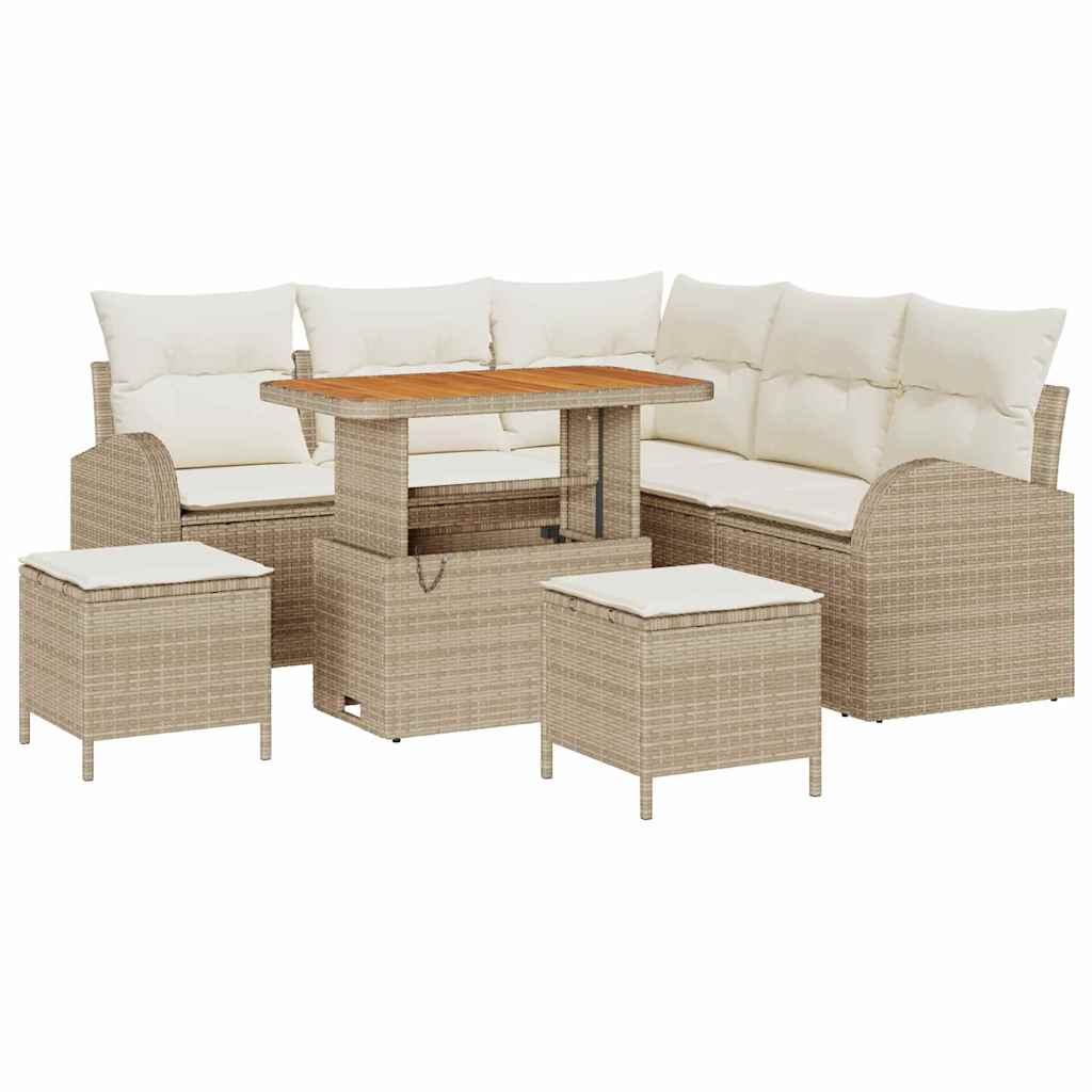 Set Divani da Giardino 8 Pezzi con Cuscini Beige in Polirattan e Acacia 3364346