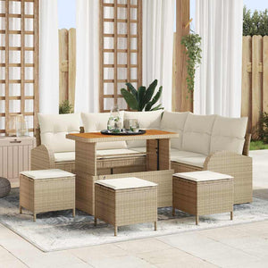 Set di Divano da Giardino  da 9 Pezzi con Cuscini Beige Rattan Sintetico Acacia 3364351