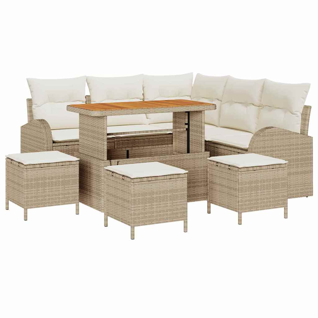 Set di Divano da Giardino  da 9 Pezzi con Cuscini Beige Rattan Sintetico Acacia 3364351