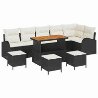 Set di 10 Pezzi da Giardino con Cuscini in Rattan Poliestere Nero 3364370
