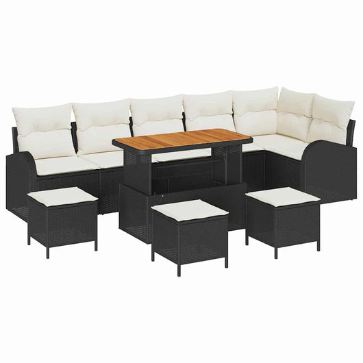 Set di 10 Pezzi da Giardino con Cuscini in Rattan Poliestere Nero 3364370