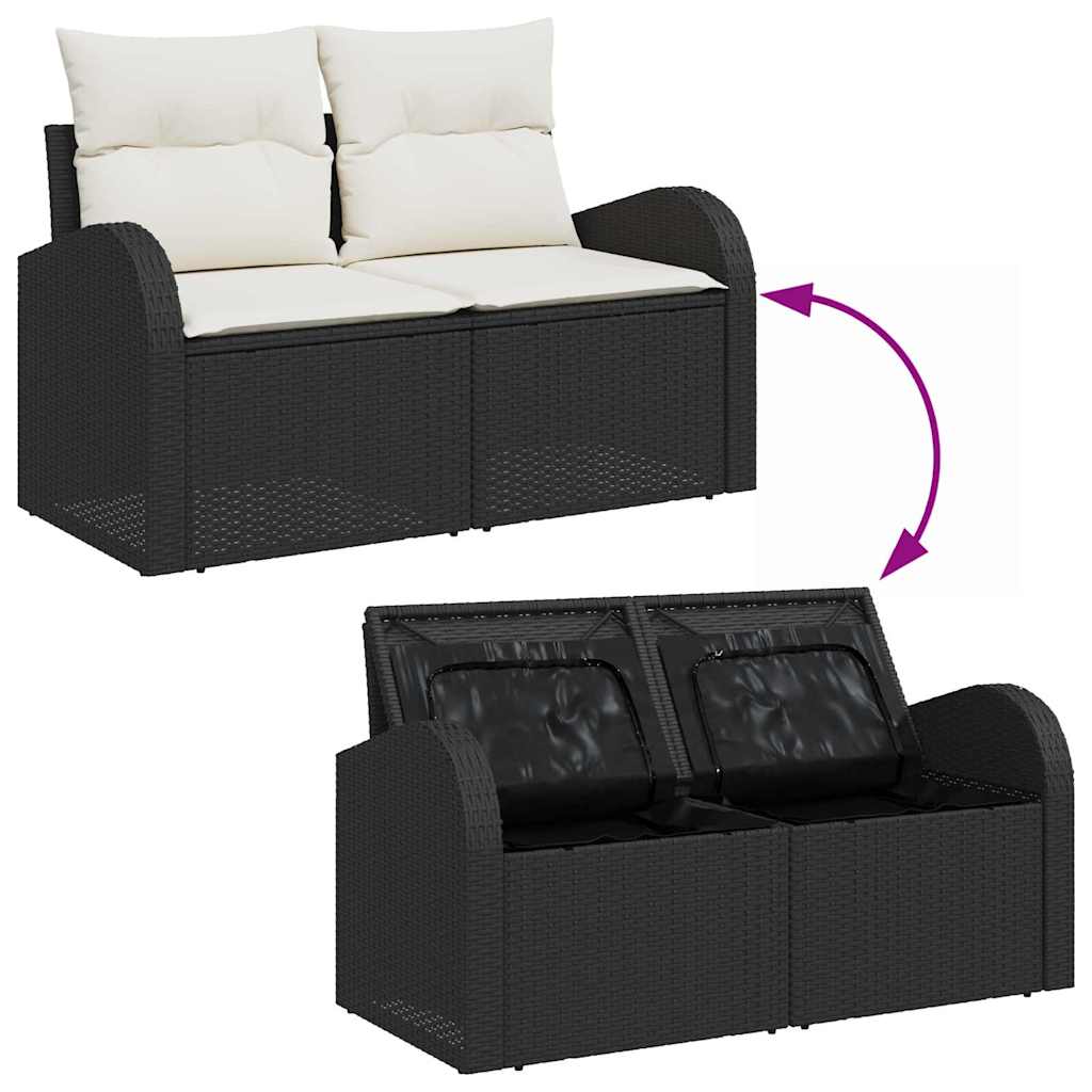 Set di 10 Pezzi da Giardino con Cuscini in Rattan Poliestere Nero 3364370