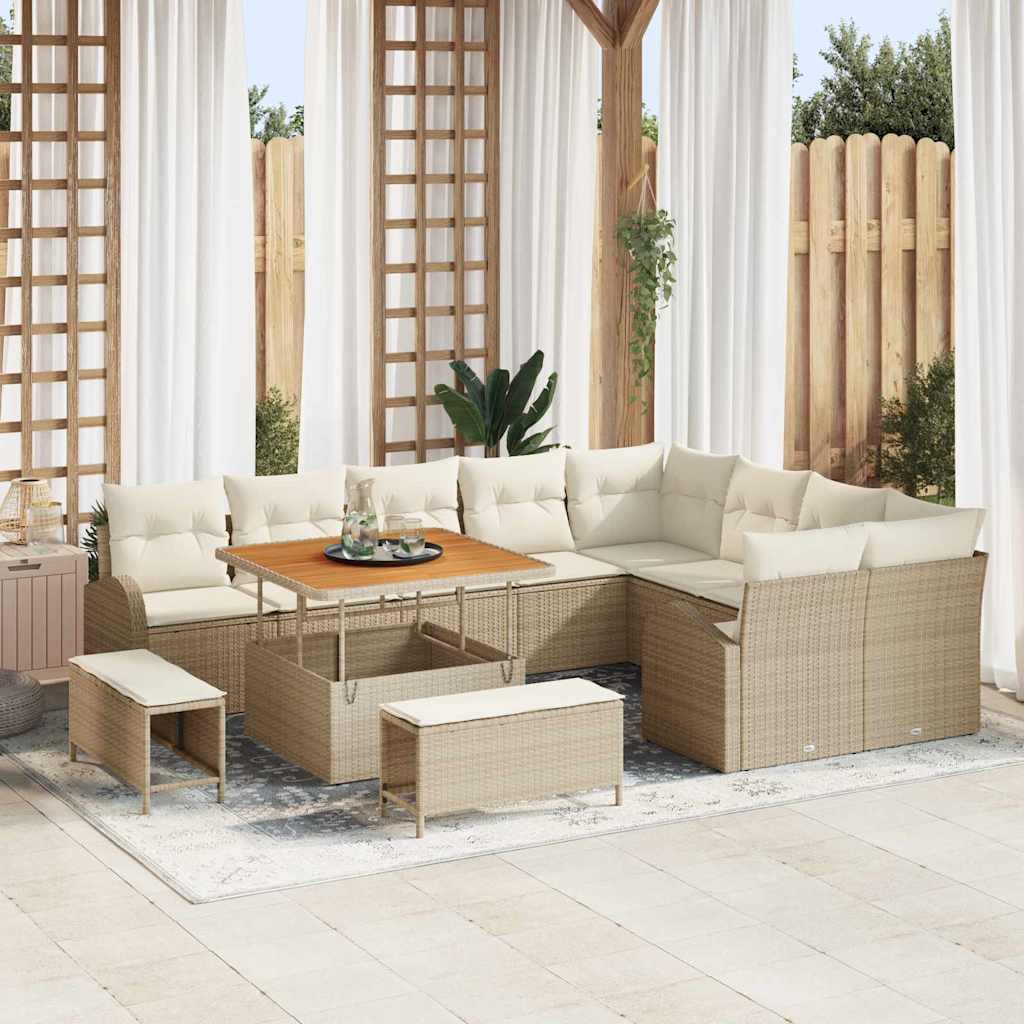 Set di divani da giardino da 12 pezzi con cuscini beige in rattan e acacia 3364376