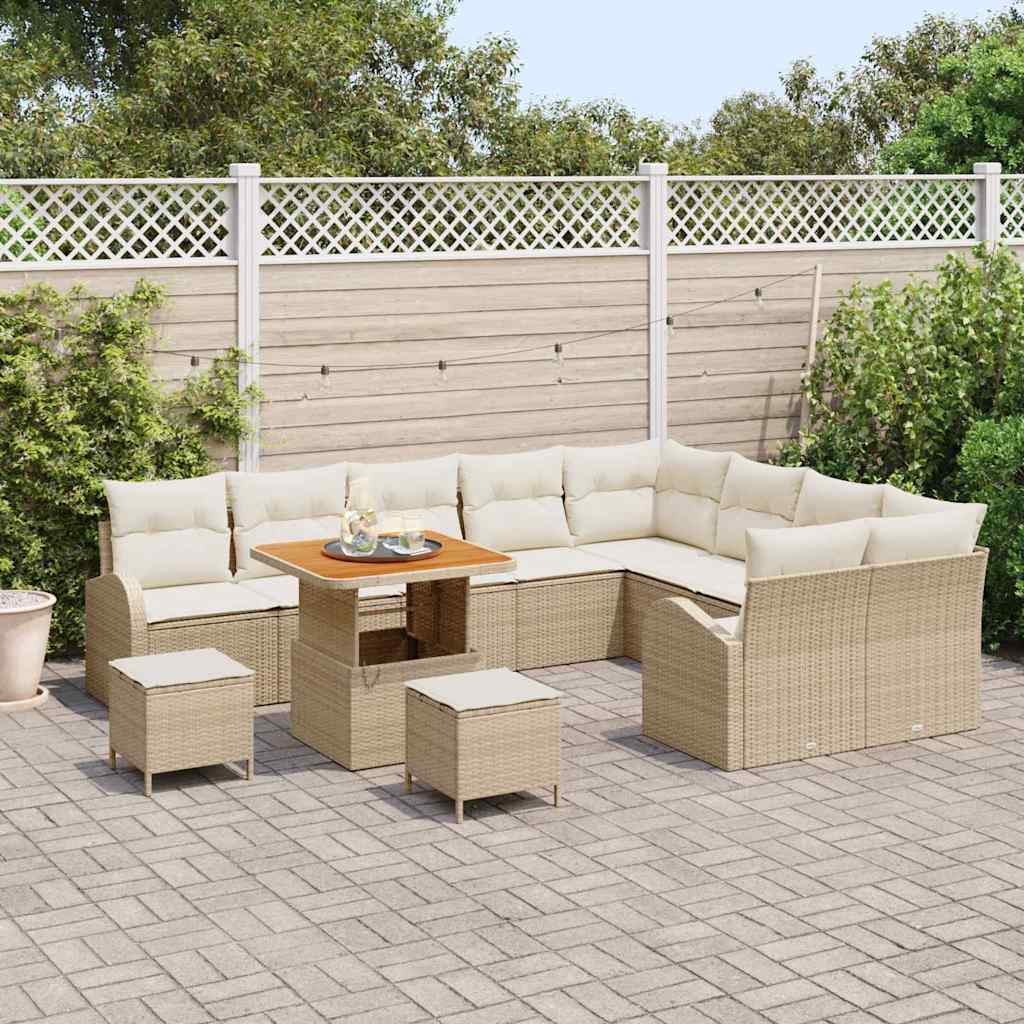 Set Divano da Giardino da 12 pezzi con Cuscini Beige Polyrattan Acacia 3364381