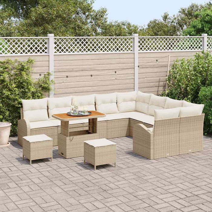 Set Divano da Giardino da 12 Pezzi con Cuscini Beige Polirattan Acacia 3364386