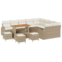 Set Divano da Giardino da 13 Pezzi con Cuscini Beige Polirattan Acacia 3364391