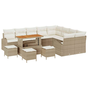 Set Divano da Giardino da 13 Pezzi con Cuscini Beige Polirattan Acacia 3364391