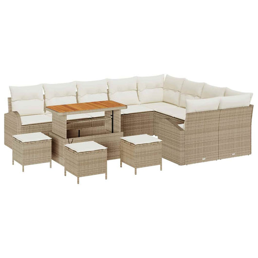 Set Divano da Giardino da 13 Pezzi con Cuscini Beige Polirattan Acacia 3364391