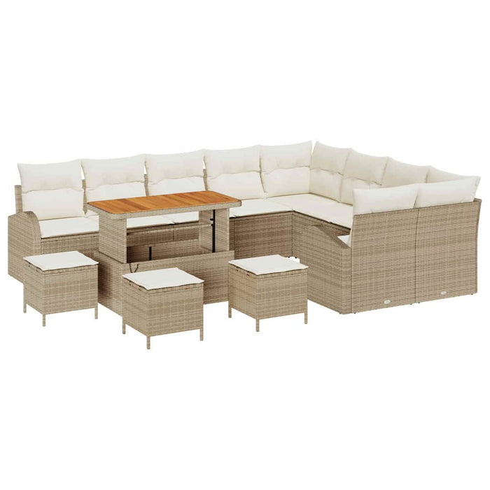 Set Divano da Giardino da 13 Pezzi con Cuscini Beige Polirattan Acacia 3364391