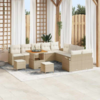 Set di Divani da Giardino  13 Pezzi con Cuscini Beige Polyrattan Acacia 3364401