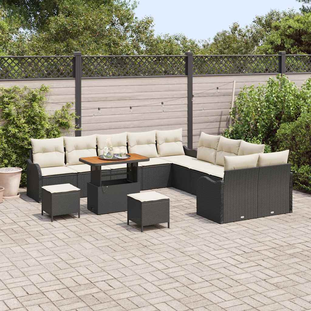 Set Divani Giardino 13 Pezzi Cuscini Nero Poly Rattan Acacia 3364405