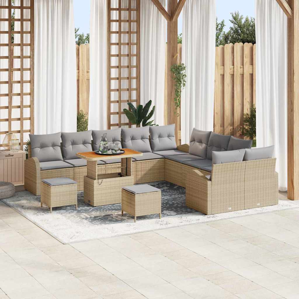 Set Divano da Giardino  13 Pezzi con Cuscini Beige Polyrattan Acacia 3364407