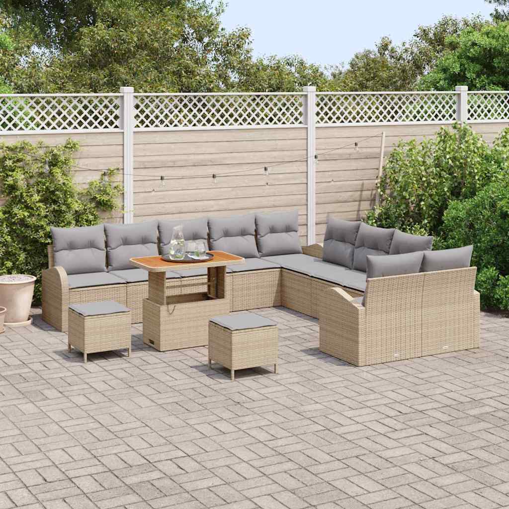 Set Divano da Giardino  13 Pezzi con Cuscini Beige Polyrattan Acacia 3364407